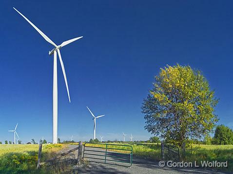 Wolfe Island Wind Project_DSCF02439,44.jpg - Just a few of the 86 wind turbines that comprise this 197.8 MW wind farm, each turbine rated at 2,300 kilowatts.  Photographed on Wolfe Island, Ontario, Canada. Wolfe Island (44°10′N 76°25.5′W) is the largest of the famed 1,000 Islands.